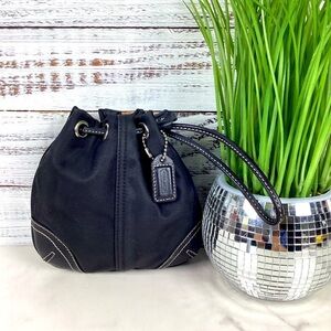 VINTAGE COACH #8669 RARE MINI BAG DRAWSTRING BLACK NYLON POUCH PURSE‎ WRISTLET